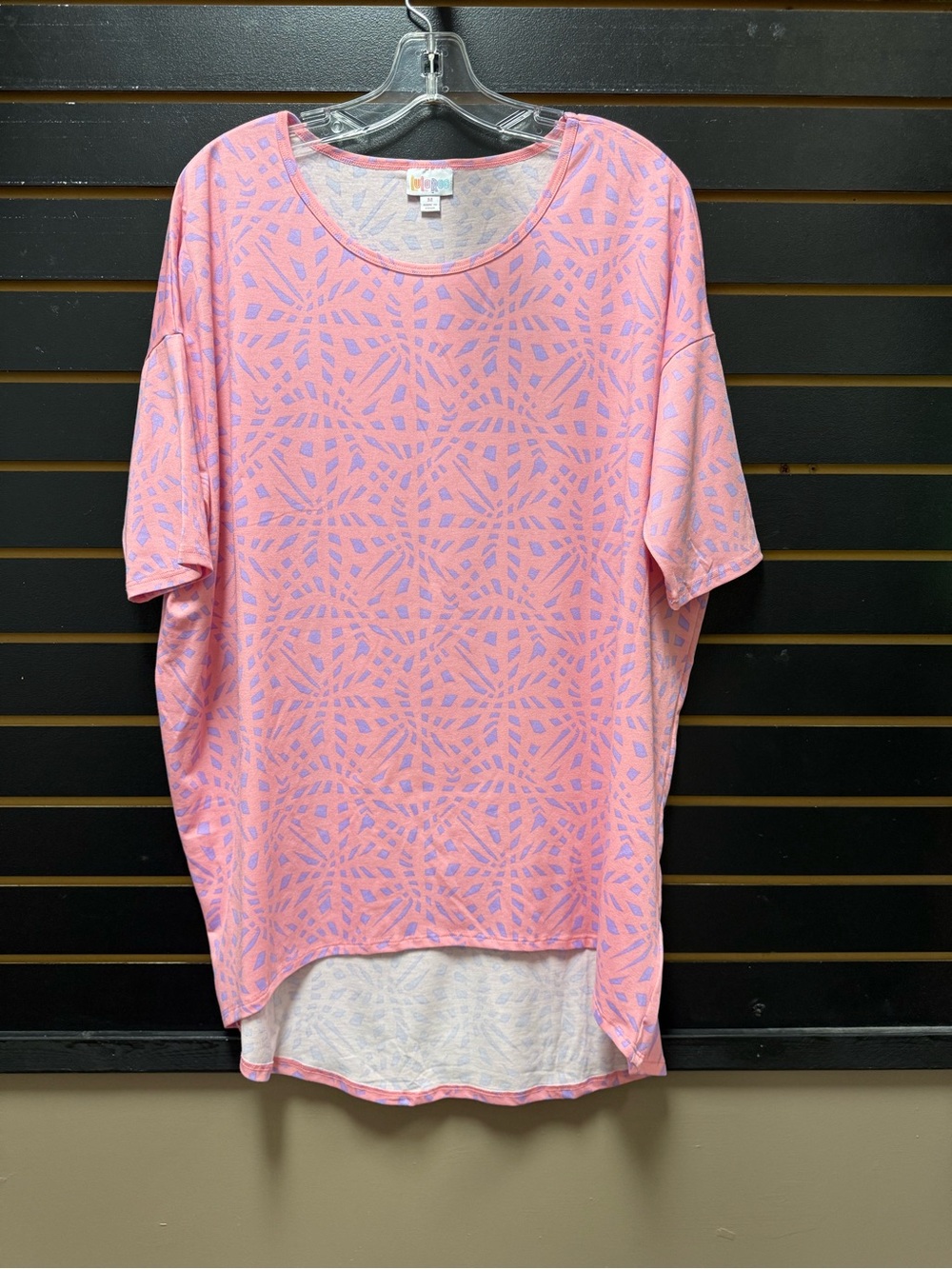 LuLaRoe Irma Tunic Top Medium NWOT Pink Purple Geometric High Low